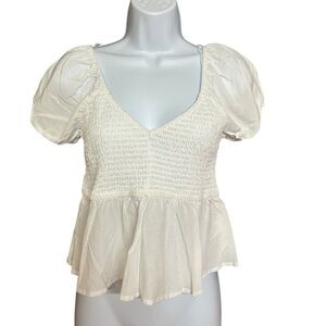 Aeropostale White Smocked Babydoll Crop Top - Soft & Feminine - Size L